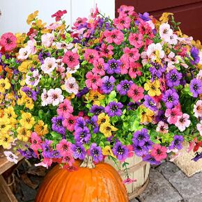16 Bundles Artificial Flowers for Outdoor, UV Resistant Faux Silk Flowers, Realistic Fake Plants for Outside Indoor Porch Patio Window Box Planter Home Decor