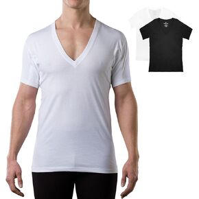Men's Sweatproof Undershirt | Deep V Neck | Original Fit | with Sweat Pads | White and Black Bundle | Large