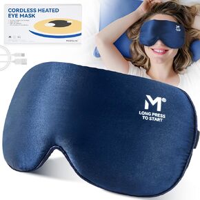 Silk Cordless Heated Eye Mask, Washable Heat Eye Compress for Dry Eye Electric Eye Heating Pad Warm Eye Mask for Eye Fatigue Stye Sinus Blepharitis MGD Gifts for Men Women - MerSun