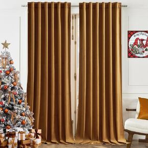 Timeper Velvet Curtains 84 inches - Retro Heavy Gold Blackout Velvet Curtains Drapes with Rod Pocket Back Tab Design Sunlight Block Out Home Fashion for Living Room, Gold Brown, 52Wx 84L, 2 Panels