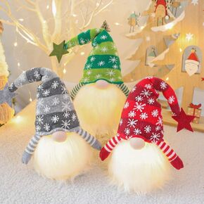 2 Pcs Lighted Christmas Gnome Decoration Plush with Gingerbread Striped skiing， Glowing Nordic Red Green Handmade Xmas Scandinavian Tomte，Resin Tree Centerpieces for Winter Holiday Chris mas Decor
