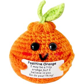 1 Pcs Mini Cute Funny Positive Life Bunny Creative Knitted Animal Holding Card Crochet Easter Birthday Christmas Girls Gift Party Decor(orange)