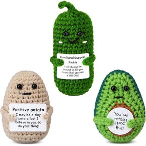 Emotional Support Pickle Positive Potato Avocado Crochet Funny Gifts for Women Men Handmade Plush Dolls for Desk Decoration
