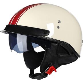 Retro Motorcycle Half Helmet for Adult Men Women DOT Approved German Style Half Face Helmets with Drop-Down Goggles Sun Visor Half Shell Open Face Helmet for Cruiser Moped Scooter