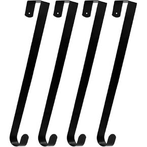 4 Pack Solid Wreath Hanger for Front Door Window Wreath Hooks Holder Over The Door Metal Hook Hangers (Black, 12 inch)