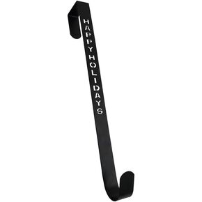 Rocky Mountain Goods Christmas Wreath Hanger - 14" Matte Black Over The Door Hanger for Front Door - Sturdy Steel - Perfect Thinness Between Door - Die-Cut Happy Holidays - 5 Pound Capacity