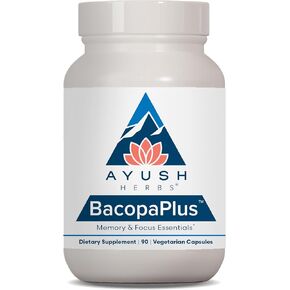 Ayush Herbs BacopaPlus - Bacopa Supplements, Organic Bacopa for Memory & Focus, Cognitive Support Pill for Adults with Ginkgo, Gotu Kola, Ashwagandha - 90 Vegetarian Capsules (1 Count)