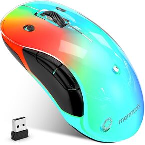 memzuoix 2.4G LED Wireless Mouse, Rechargeable Ergonomic Mouse with Detachable Cover, 1200 DPI Portable Optical Computer Mouse with USB Receiver for Laptop, PC, Desktop and MacBook, 5 Buttons-Black
