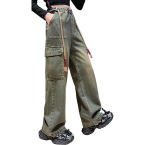 Happy Cherry Girls High Waisted Wide Leg Baggy Jeans Fashion Ripped Distressed Denim Pants