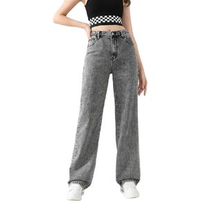 Verdusa Girl's Elastic High Waist Straight Leg Jeans Denim Pants Grey 12-13Y