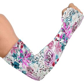 JUNZAN Gardening Sleeves Farm Sun Protection Cooling Arm Sleeves for Women Men with Thumb Hole Floral Pattern