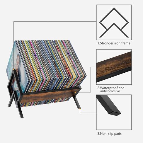 حامل تسجيل الفينيل - رف تخزين سجل الفينيل 80-100 LP، عرض سجل الفينيل سريع التجميع، منظم الفينيل للألبومات والمجلات والكتب والملفات in Kuwait