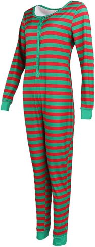 Women Striped Christmas One Piece Pajamas V Neck Long Sleeve Jumpsuit Bodycon Bodysuit Romper Sleepwear in Kuwait