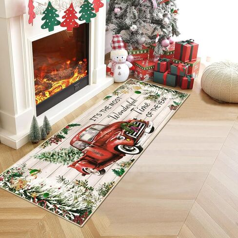 Ileading Christmas Tree Truck Runner Rug Non Slip Farmhouse Winter Hallway Runner Rug Washable Xmas Holiday Floor Runner Area Rug Soft Laundry Room Rug for Entryway Hallway Bathroom Bedroom Kitchen in Saudi Arabia
