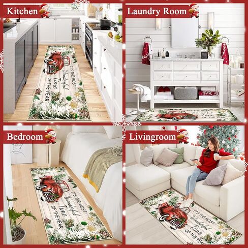 Ileading Christmas Tree Truck Runner Rug Non Slip Farmhouse Winter Hallway Runner Rug Washable Xmas Holiday Floor Runner Area Rug Soft Laundry Room Rug for Entryway Hallway Bathroom Bedroom Kitchen in Saudi Arabia