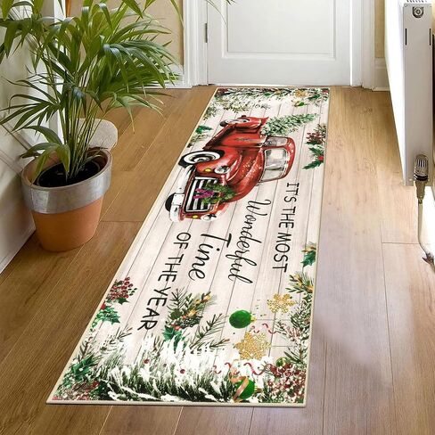 Ileading Christmas Tree Truck Runner Rug Non Slip Farmhouse Winter Hallway Runner Rug Washable Xmas Holiday Floor Runner Area Rug Soft Laundry Room Rug for Entryway Hallway Bathroom Bedroom Kitchen in Saudi Arabia
