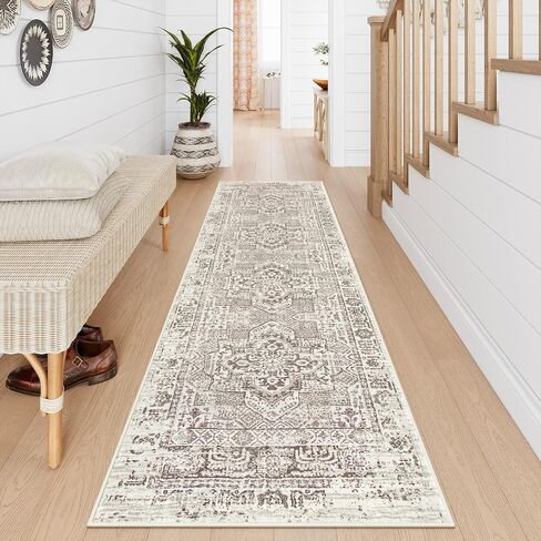 Lahome Boho Washable Runner Rug Non Slip,2.5x10 Soft Hallway Runner Rug for Entryway Indoor with Rubber Backing,Beige 10ft Long Carpet Runner for Bedroom Bedside Bathroom Kitchen RV in Saudi Arabia