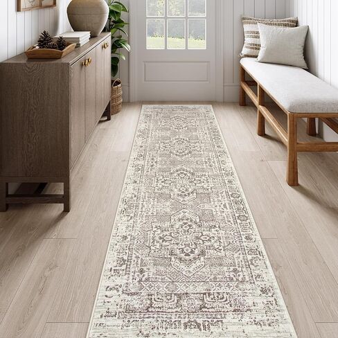 Lahome Boho Washable Runner Rug Non Slip,2.5x10 Soft Hallway Runner Rug for Entryway Indoor with Rubber Backing,Beige 10ft Long Carpet Runner for Bedroom Bedside Bathroom Kitchen RV in Saudi Arabia