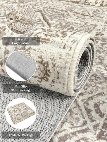 Lahome Boho Washable Runner Rug Non Slip,2.5x10 Soft Hallway Runner Rug for Entryway Indoor with Rubber Backing,Beige 10ft Long Carpet Runner for Bedroom Bedside Bathroom Kitchen RV in Saudi Arabia