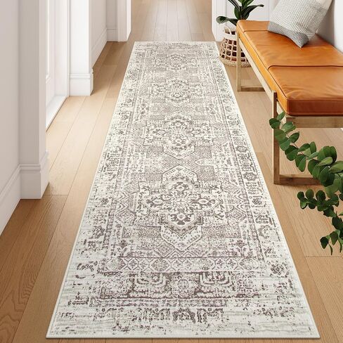 Lahome Boho Washable Runner Rug Non Slip,2.5x10 Soft Hallway Runner Rug for Entryway Indoor with Rubber Backing,Beige 10ft Long Carpet Runner for Bedroom Bedside Bathroom Kitchen RV in Saudi Arabia