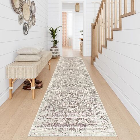Lahome Boho Washable Runner Rug Non Slip,2.5x10 Soft Hallway Runner Rug for Entryway Indoor with Rubber Backing,Beige 10ft Long Carpet Runner for Bedroom Bedside Bathroom Kitchen RV in Saudi Arabia