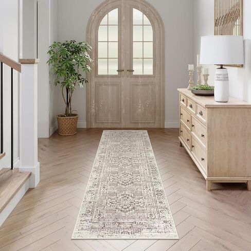 Lahome Boho Washable Runner Rug Non Slip,2.5x10 Soft Hallway Runner Rug for Entryway Indoor with Rubber Backing,Beige 10ft Long Carpet Runner for Bedroom Bedside Bathroom Kitchen RV in Saudi Arabia