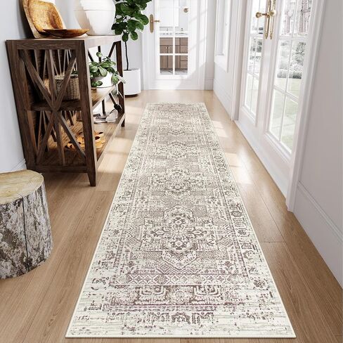 Lahome Boho Washable Runner Rug Non Slip,2.5x10 Soft Hallway Runner Rug for Entryway Indoor with Rubber Backing,Beige 10ft Long Carpet Runner for Bedroom Bedside Bathroom Kitchen RV in Saudi Arabia