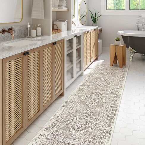 Lahome Boho Washable Runner Rug Non Slip,2.5x10 Soft Hallway Runner Rug for Entryway Indoor with Rubber Backing,Beige 10ft Long Carpet Runner for Bedroom Bedside Bathroom Kitchen RV in Saudi Arabia