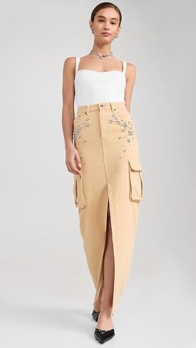 Self Portrait Women's Embellished Denim Cargo Maxi Skirt in Kuwait