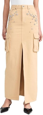 Self Portrait Women's Embellished Denim Cargo Maxi Skirt in Kuwait