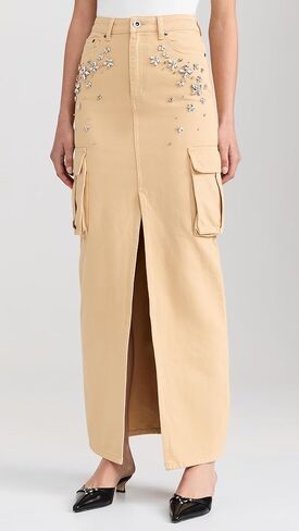 Self Portrait Women's Embellished Denim Cargo Maxi Skirt in Kuwait