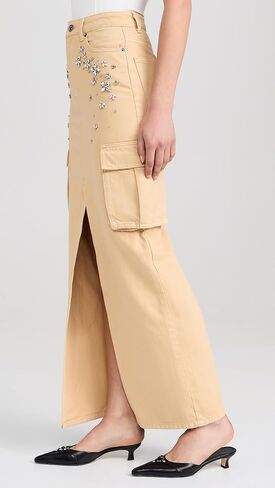 Self Portrait Women's Embellished Denim Cargo Maxi Skirt in Kuwait