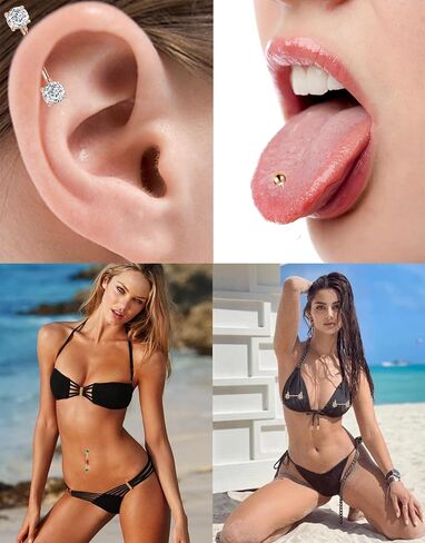 Tornito 9 Pairs Nipple Rings 14G Stainless Steel Heart Butterfly Snake Ball Emerald Triangle CZ Barbell Tongue Rings Set Cute Body Piercing Jewelry for Women 16mm Rose Gold Silver Tone in Saudi Arabia