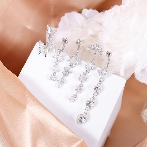 revolia 5 قطع 14 جرام الجراحية الصلب استرخى البطن زر الدائري للنساء استرخى السرة حلقات البطن المنحنية تشيكوسلوفاكيا فراشة الحديد ثقب الجسم المجوهرات in Kuwait