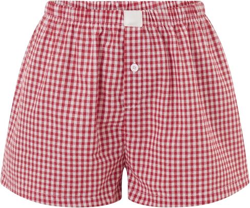 Y2k Plaid Shorts for Women Casual Elastic Waist Aesthetic Lounge Bottom Baggy Pajama Shorts Boxers Sleepwear in Saudi Arabia