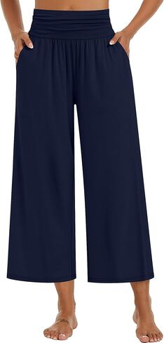 Huukeay 3 Pack Wide Leg Palazzo Pants for Women, High Waisted Lounge Yoga Pants Loose Casual Trousers with Pockets 24" Inseam in Kuwait