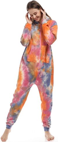 Lifeye Womens Onesie Pajamas Tie Dye Romper Sleepwear Long Sleeve Jumpsuit Homewear Union Suit Nightwear Adult in Kuwait