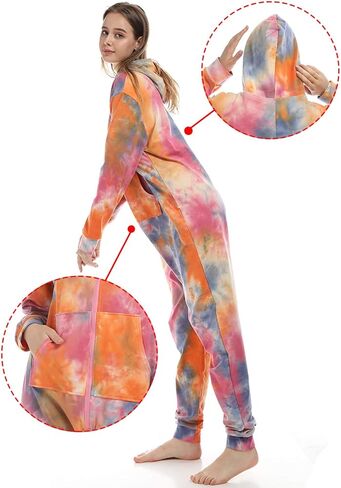 Lifeye Womens Onesie Pajamas Tie Dye Romper Sleepwear Long Sleeve Jumpsuit Homewear Union Suit Nightwear Adult in Kuwait