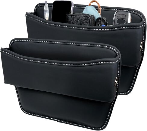Car Seat Gap Filler Organizer,2 Pack Leather Car Seat Organizer and Storage for Front Seats, Interior Car Accessories for Phones, Glasses, Keys, Cards (Black, 2 Pack) in Saudi Arabia