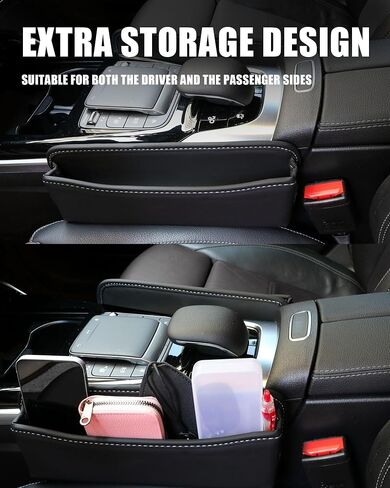 Car Seat Gap Filler Organizer,2 Pack Leather Car Seat Organizer and Storage for Front Seats, Interior Car Accessories for Phones, Glasses, Keys, Cards (Black, 2 Pack) in Saudi Arabia