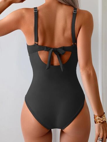Eomenie Women's One Piece Swimsuits Tummy Control Ruched Push Up Bathing Suit Tie Back Slimming Swimwear in Kuwait