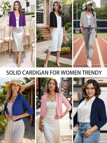 Heymoments Women's 3/4 Sleeve Thin Shrugs Lightweight Open Front Cropped Cardigan for Women in Kuwait