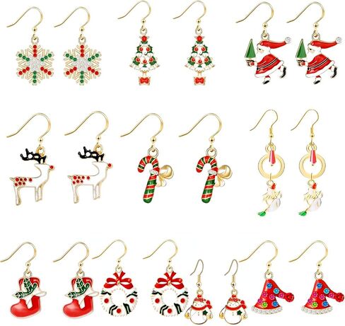 Holiday Stud Drop Christmas Earrings - Fashion Earrings with Candy Snowflake Tree Thanksgiving Birthday Gift Cute Jewelry for Girls Kids Teens Women 10 Pairs in Saudi Arabia