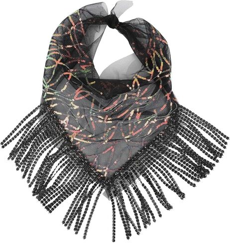 IPENNY Womens Fringed Rhinestone Bandana, Disco Party Paisley Sparkly Bandanas with Rhinestone Fringe in Kuwait