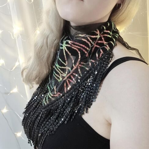 IPENNY Womens Fringed Rhinestone Bandana, Disco Party Paisley Sparkly Bandanas with Rhinestone Fringe in Kuwait