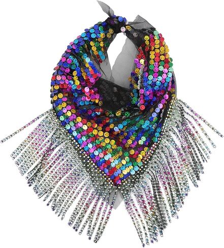 IPENNY Womens Fringed Rhinestone Bandana, Disco Party Paisley Sparkly Bandanas with Rhinestone Fringe in Kuwait