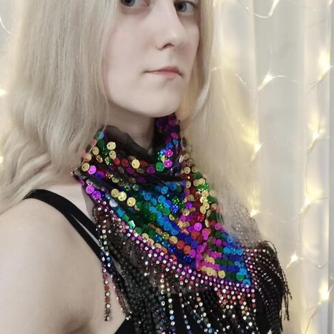 IPENNY Womens Fringed Rhinestone Bandana, Disco Party Paisley Sparkly Bandanas with Rhinestone Fringe in Kuwait