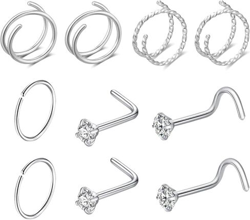Double Nose Hoop Ring for Single Piercing Nose Hoop, Twist Nose Ring Hoop For Women, Nostril Piercing Jewelry in Kuwait