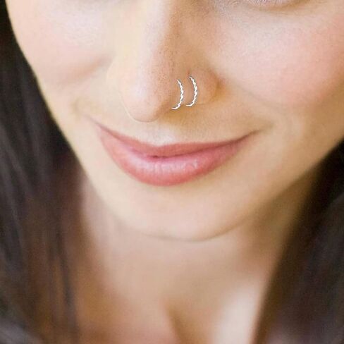 Double Nose Hoop Ring for Single Piercing Nose Hoop, Twist Nose Ring Hoop For Women, Nostril Piercing Jewelry in Kuwait