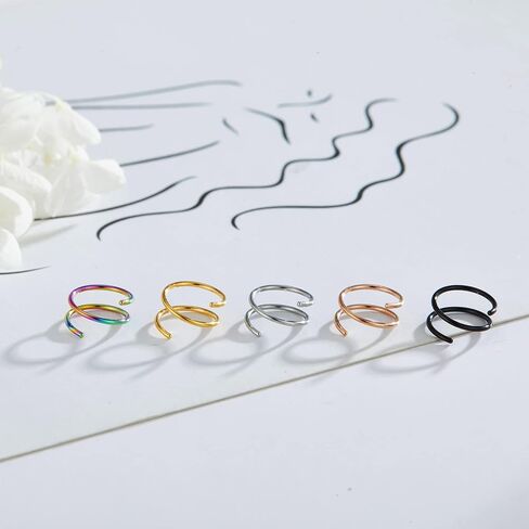 Double Nose Hoop Ring for Single Piercing Nose Hoop, Twist Nose Ring Hoop For Women, Nostril Piercing Jewelry in Kuwait